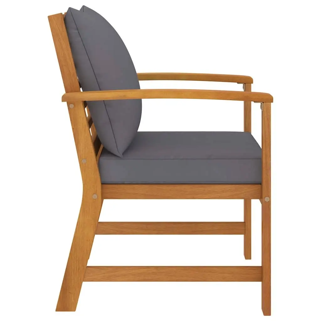 Garden Chairs Solid Acacia Wood Outdoor Seating 2pcs Grey Cushions
