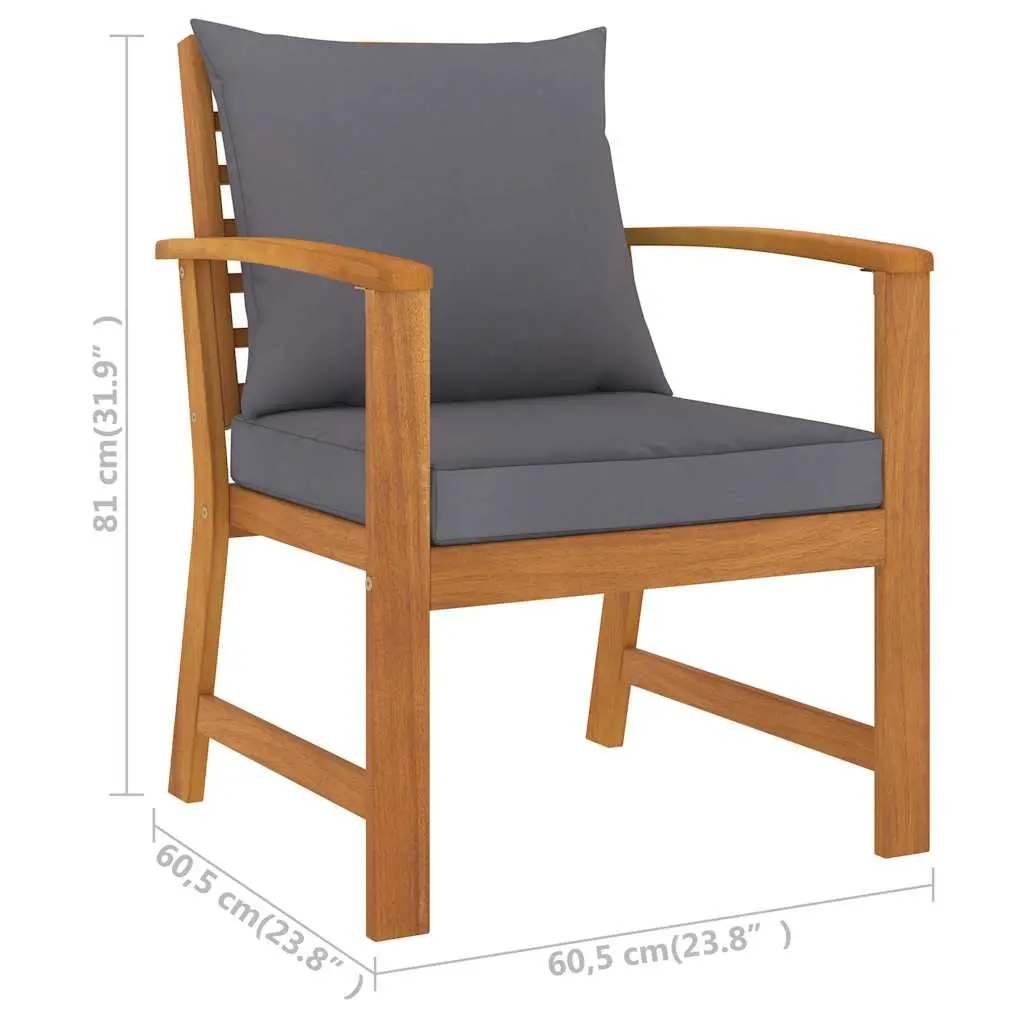 Garden Chairs Solid Acacia Wood Outdoor Seating 2pcs Grey Cushions