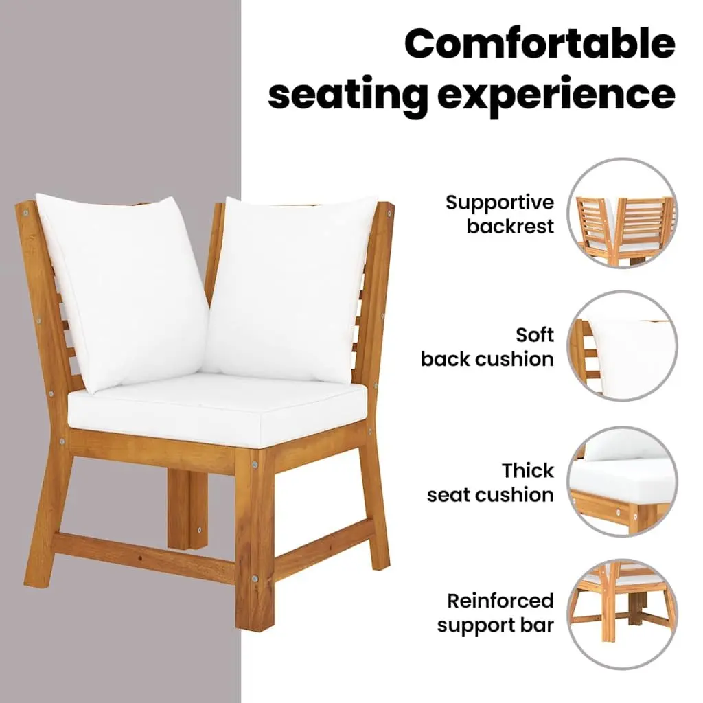 Outdoor Sectional Sofa Set Solid Acacia Wood 3 Piece Garden Lounge Brown