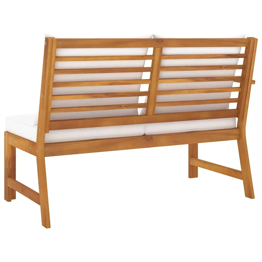 Outdoor Garden Bench Solid Acacia Wood 114.5cm Brown with Cream Cushions