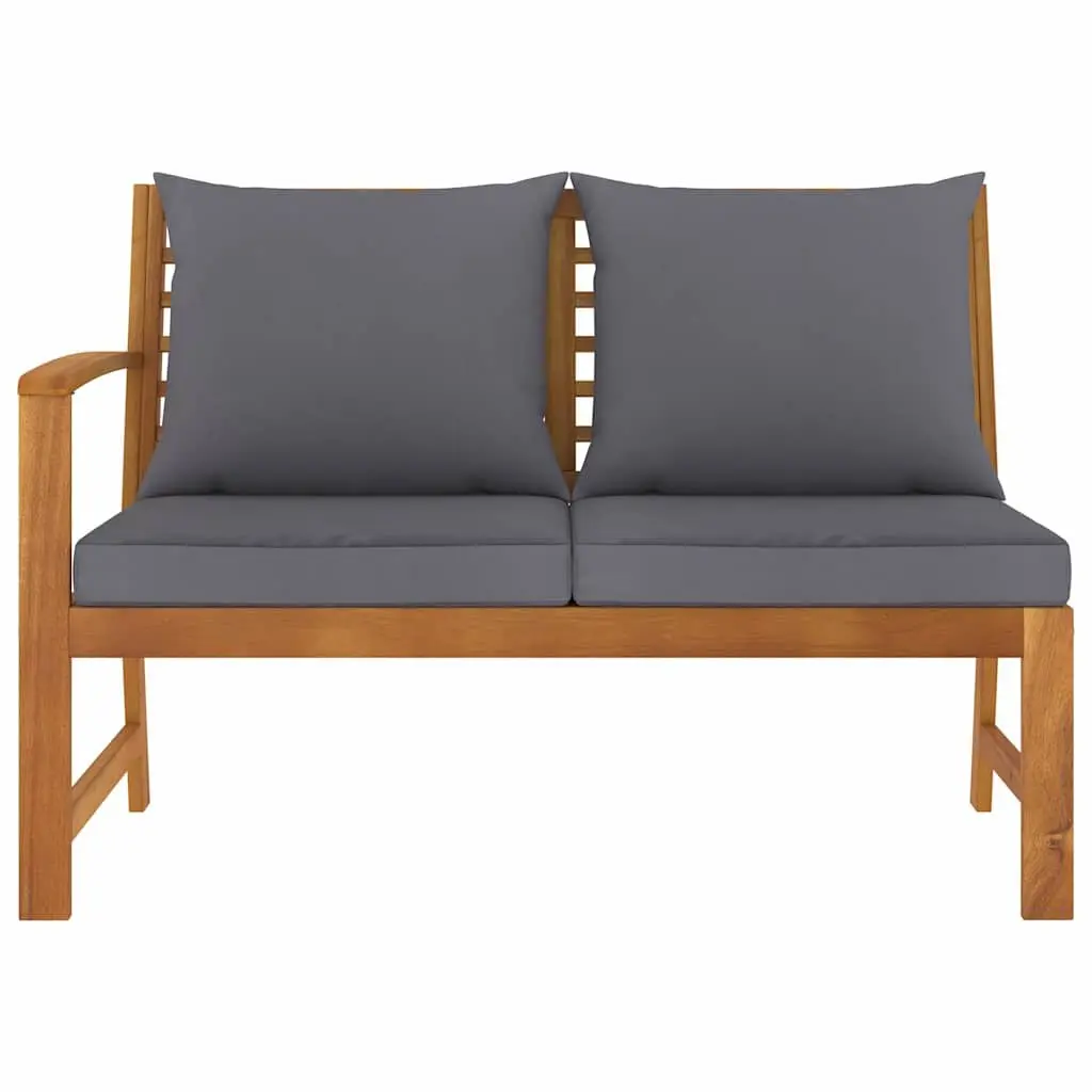Outdoor Garden Bench 114.5cm Wooden Patio Seating with Cushions Grey Padding