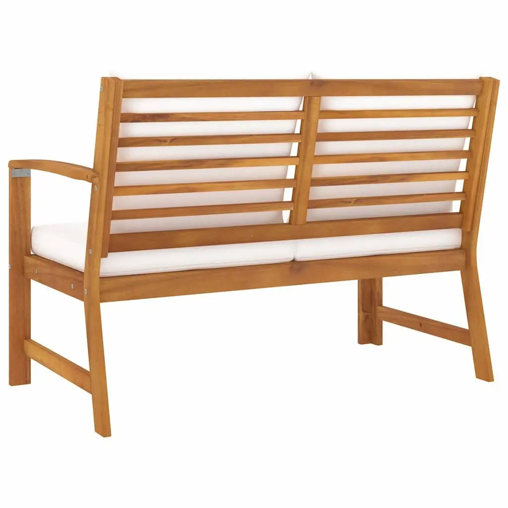 Outdoor Garden Bench Acacia Wood 114.5cm Brown with Cream Cushions for Patio Seating