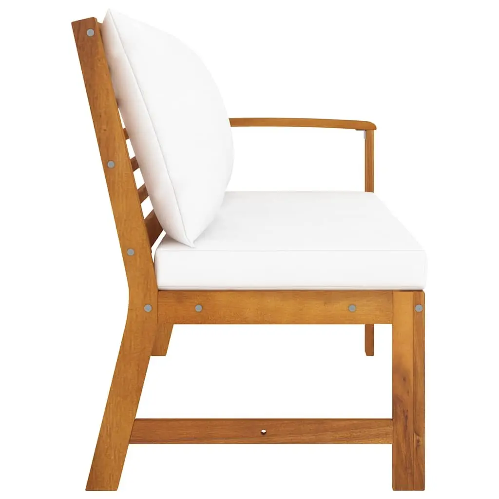 Outdoor Garden Bench Acacia Wood 114.5cm Brown with Cream Cushions for Patio Seating