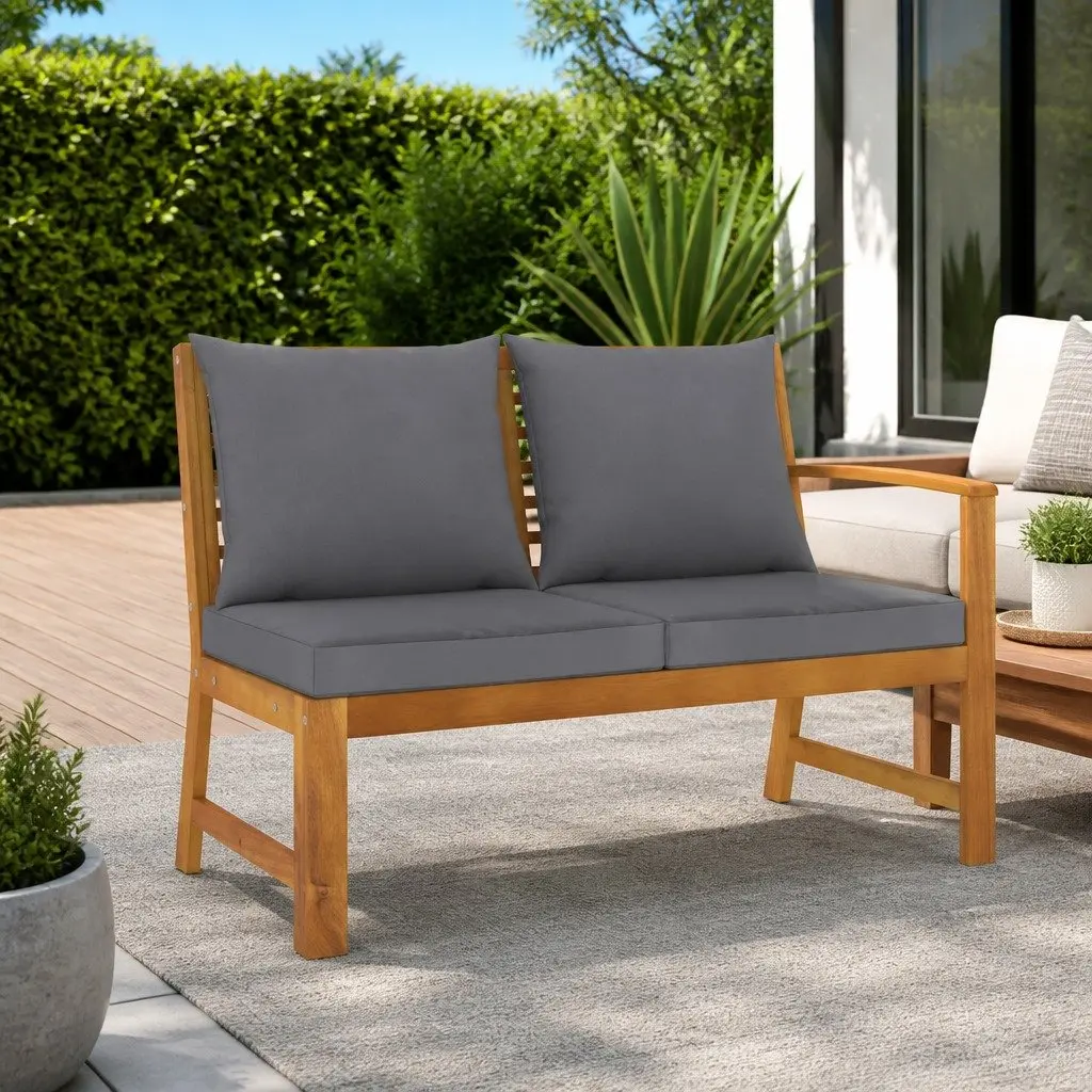 Outdoor Garden Bench Solid Acacia Wood Brown 114.5cm with Cushions