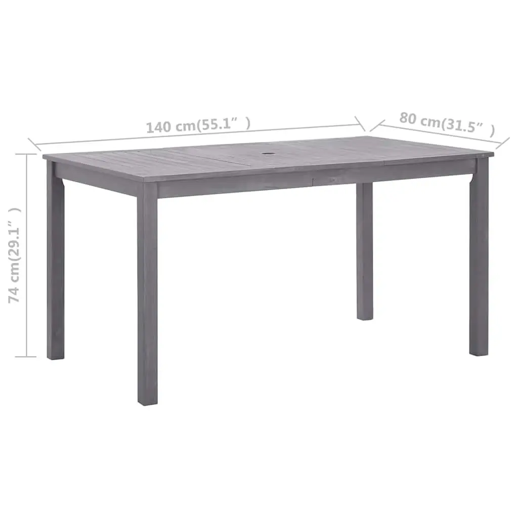 Outdoor Dining Table Grey Wash Solid Acacia Wood 140x80x74cm Durable Garden Furniture