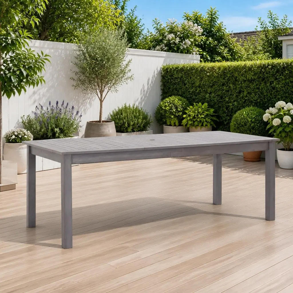 Garden Table Outdoor Dining Furniture Grey Wash Solid Acacia Wood 200x90cm
