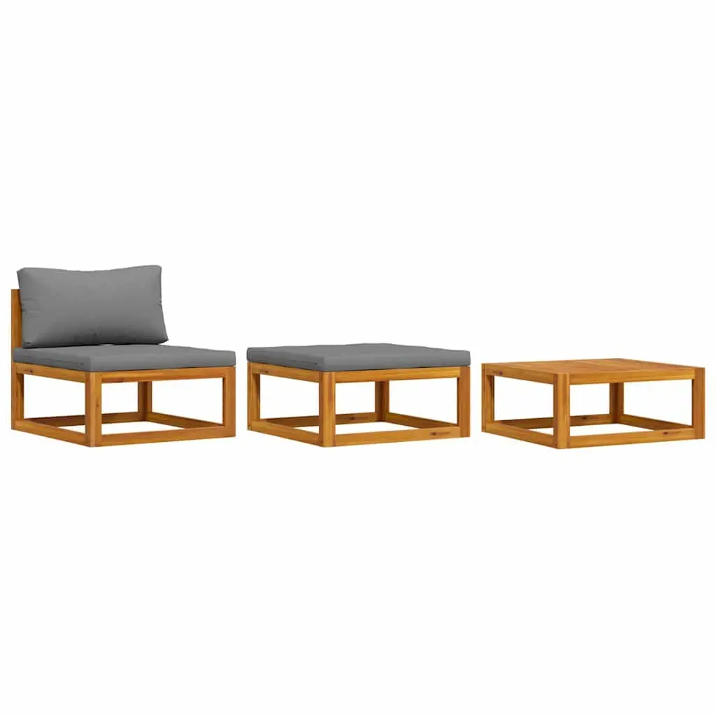 Outdoor Sectional Sofa Set Solid Acacia Wood 3 Piece Grey