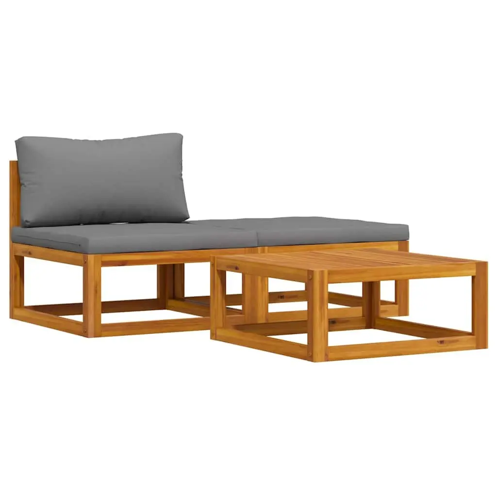 Outdoor Sectional Sofa Set Solid Acacia Wood 3 Piece Grey