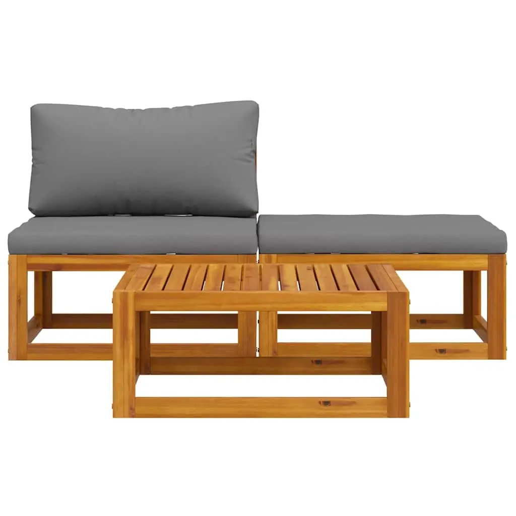 Outdoor Sectional Sofa Set Solid Acacia Wood 3 Piece Grey