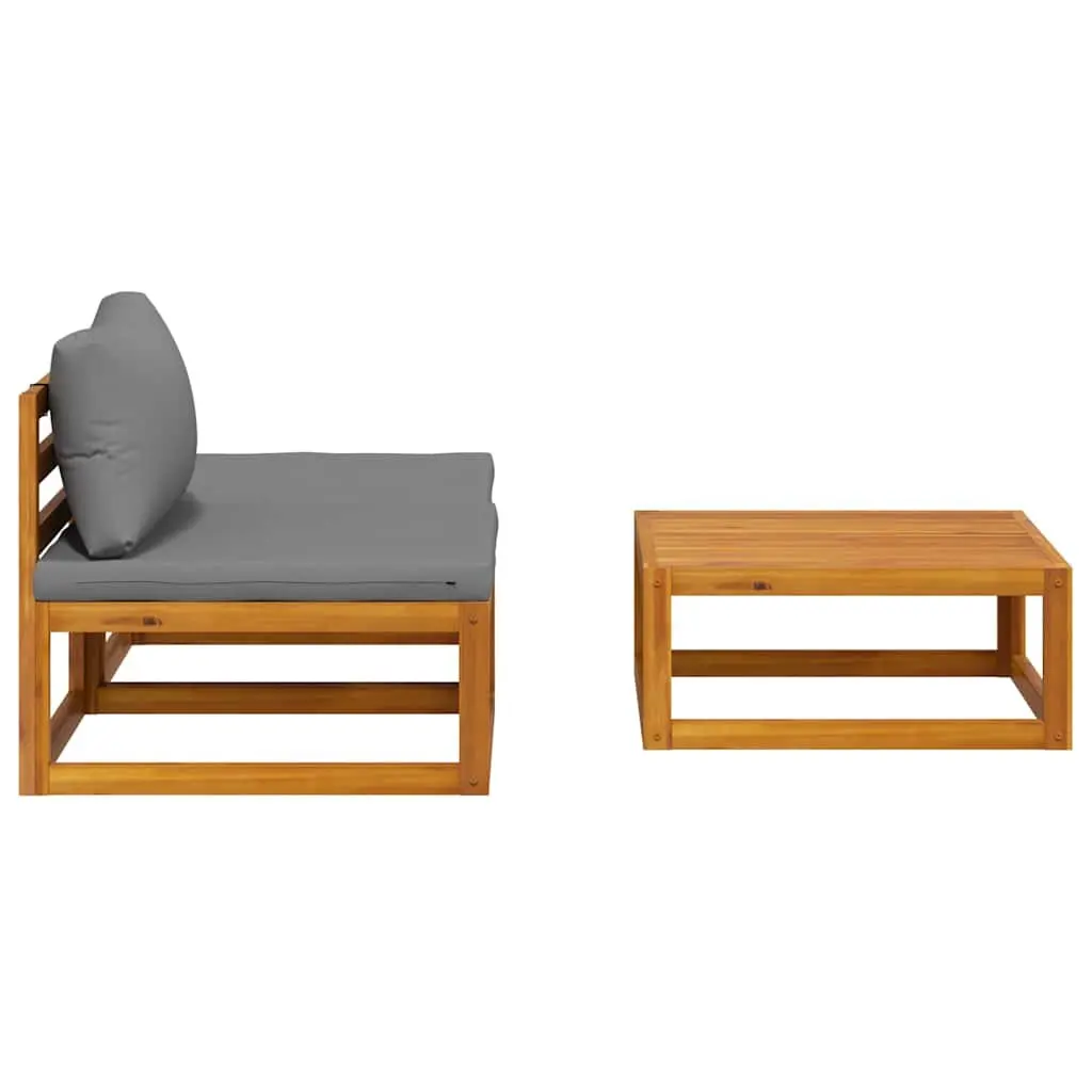 Outdoor Sectional Sofa Set Solid Acacia Wood 3 Piece Grey