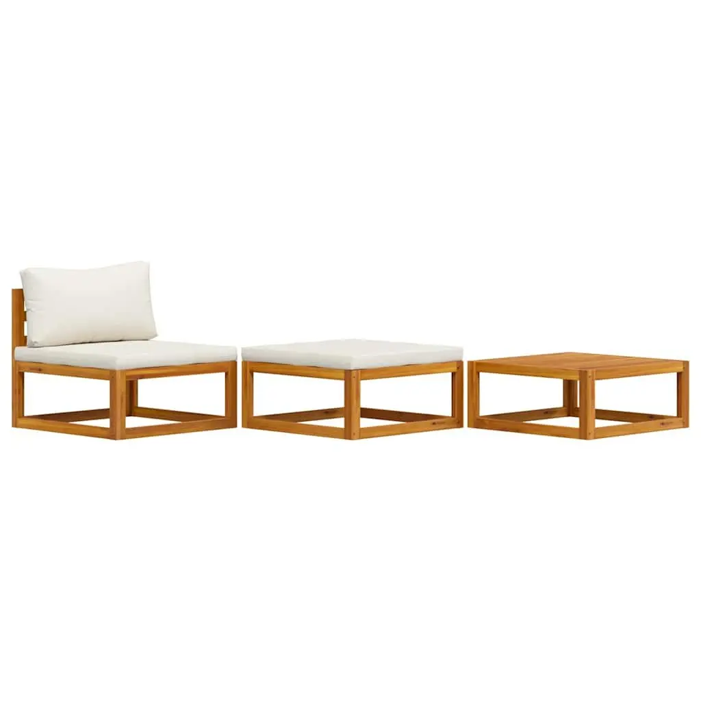 3 Piece Outdoor Lounge Set Acacia Wood Cream Cushions Coffee Table Garden Patio