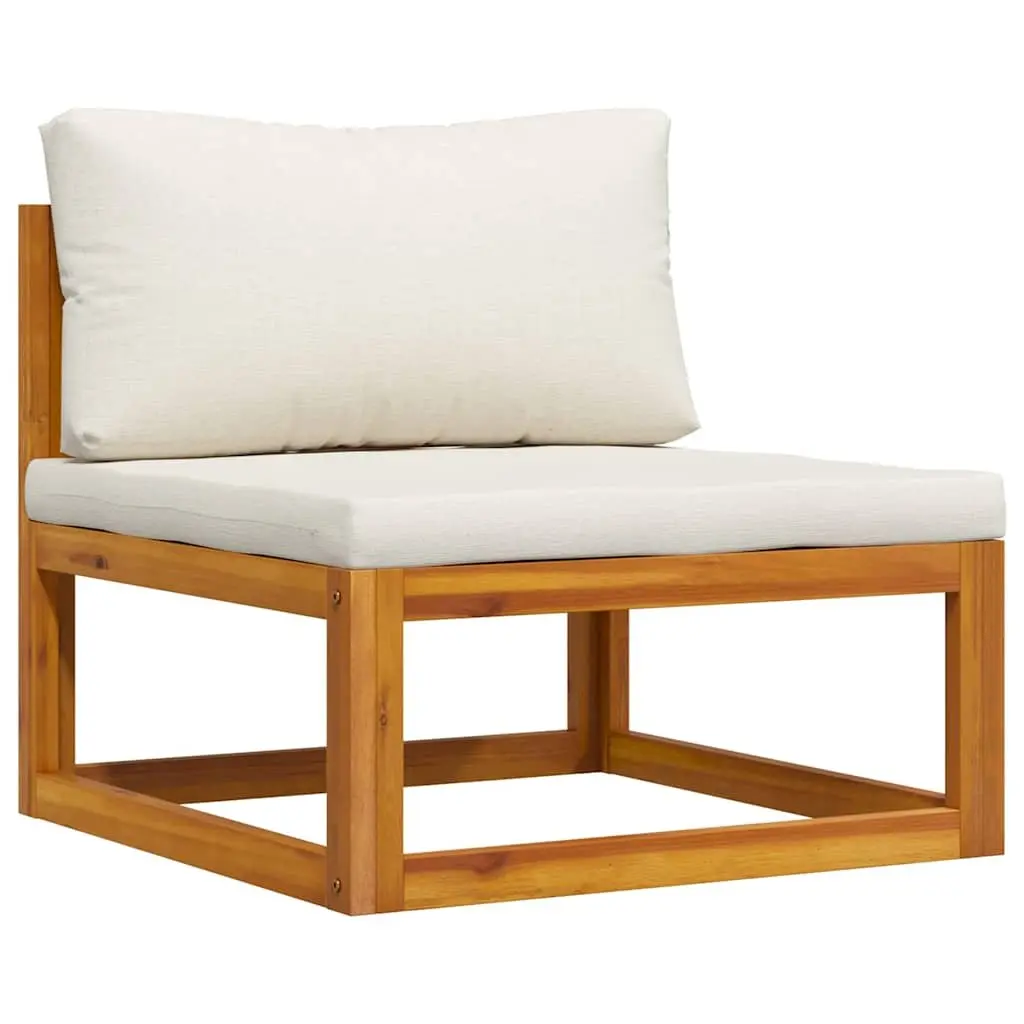 3 Piece Outdoor Lounge Set Acacia Wood Cream Cushions Coffee Table Garden Patio