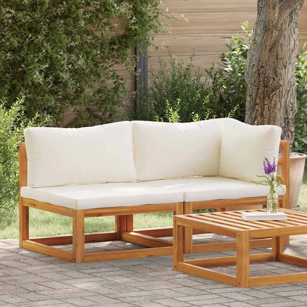 Outdoor Sofa Set Solid Acacia Wood 2 Piece White Modular Corner Middle Garden Lounge