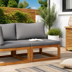 Outdoor Sectional Middle Sofa Module Garden Furniture Acacia Wood Grey Cushion