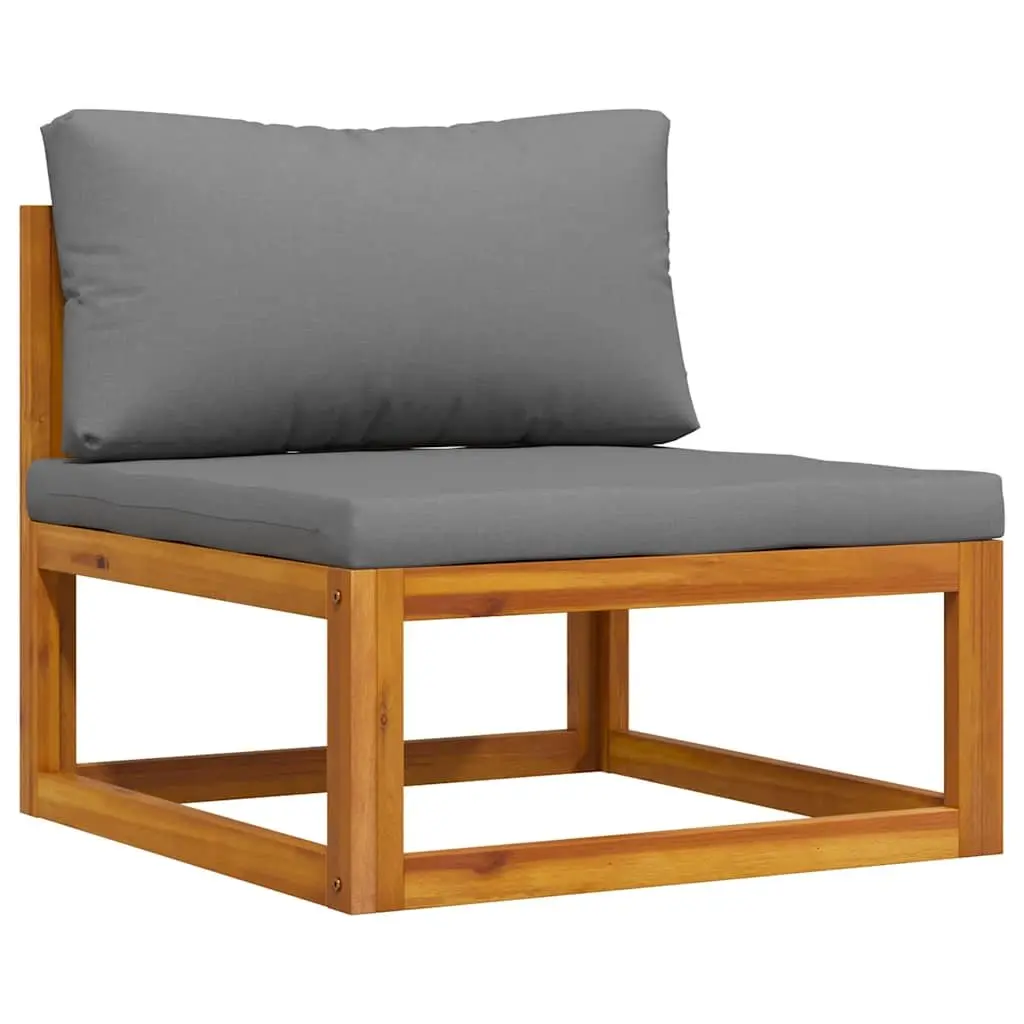 Outdoor Sectional Middle Sofa Module Garden Furniture Acacia Wood Grey Cushion