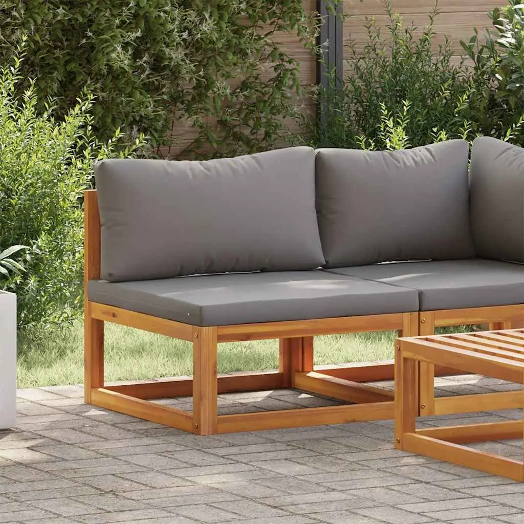 Outdoor Sectional Middle Sofa Module Garden Furniture Acacia Wood Grey Cushion