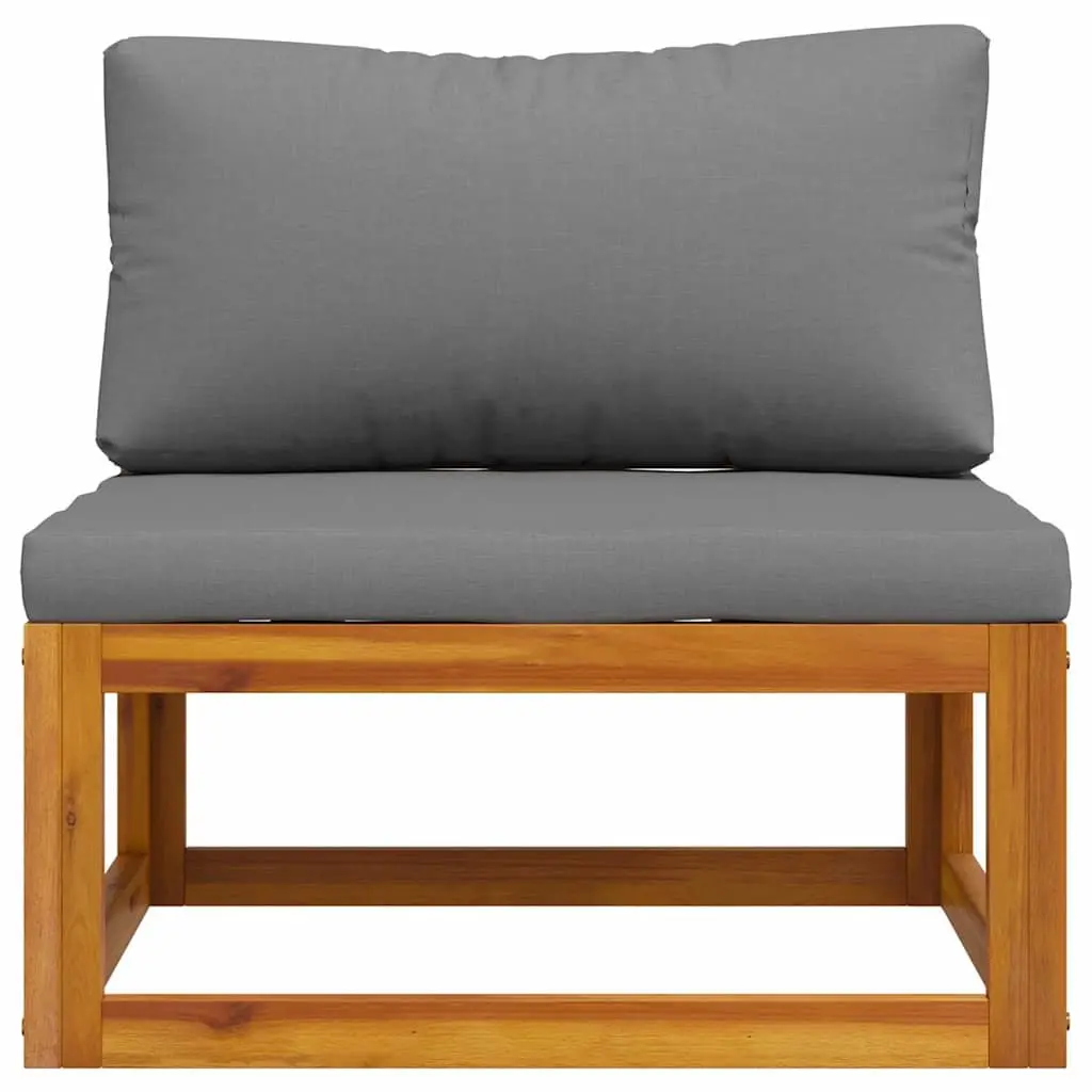 Outdoor Sectional Middle Sofa Module Garden Furniture Acacia Wood Grey Cushion