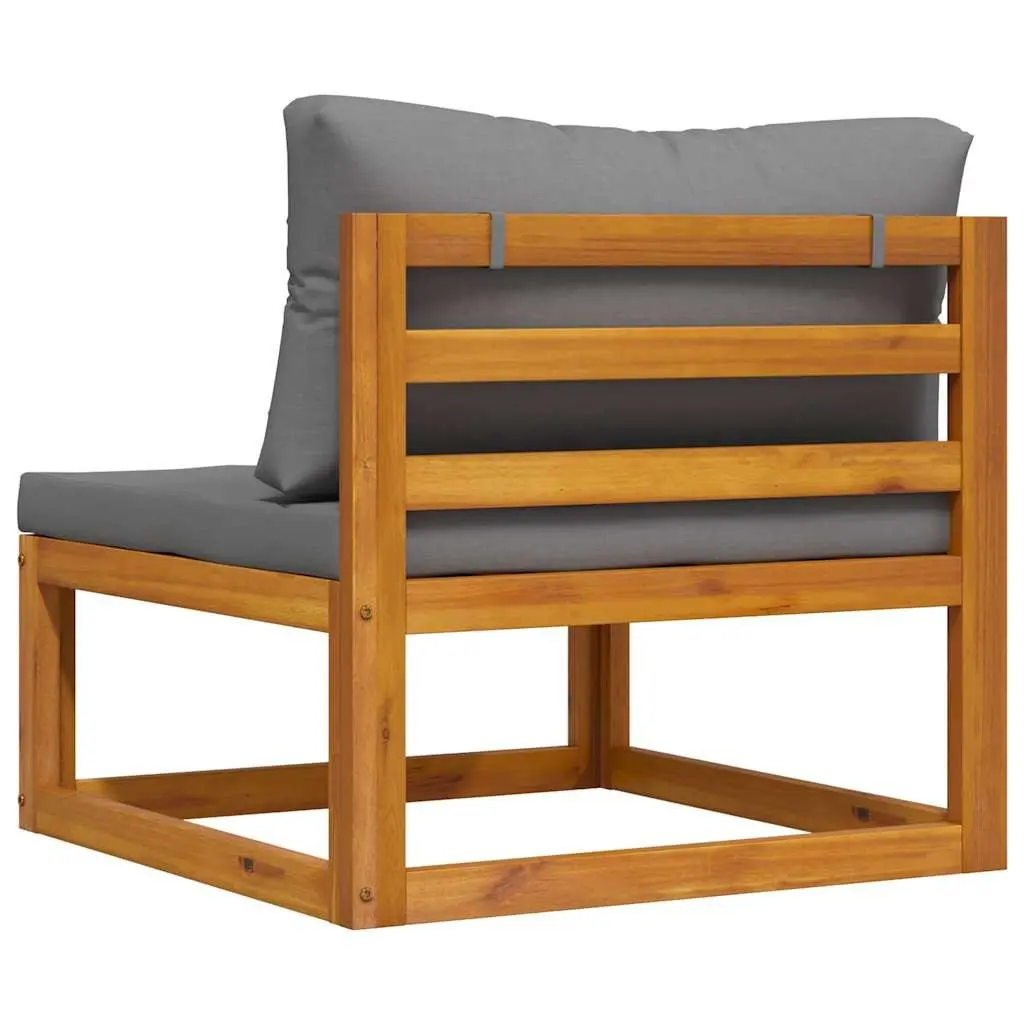 Outdoor Sectional Middle Sofa Module Garden Furniture Acacia Wood Grey Cushion