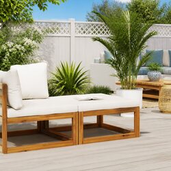 Outdoor Footrest with Cushion Solid Wood Garden Lounge Sectional Seating Unit