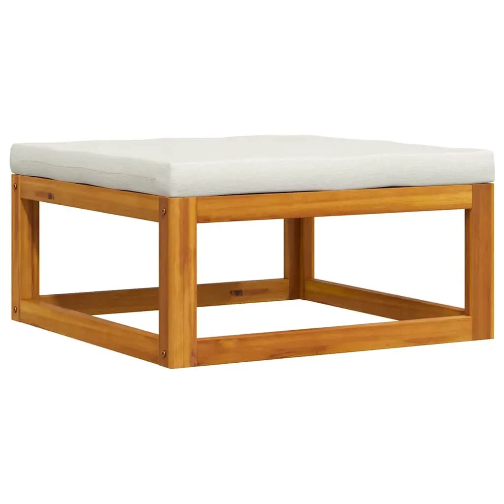 Outdoor Footrest Solid Acacia Wood with Cream White Cushion Brown