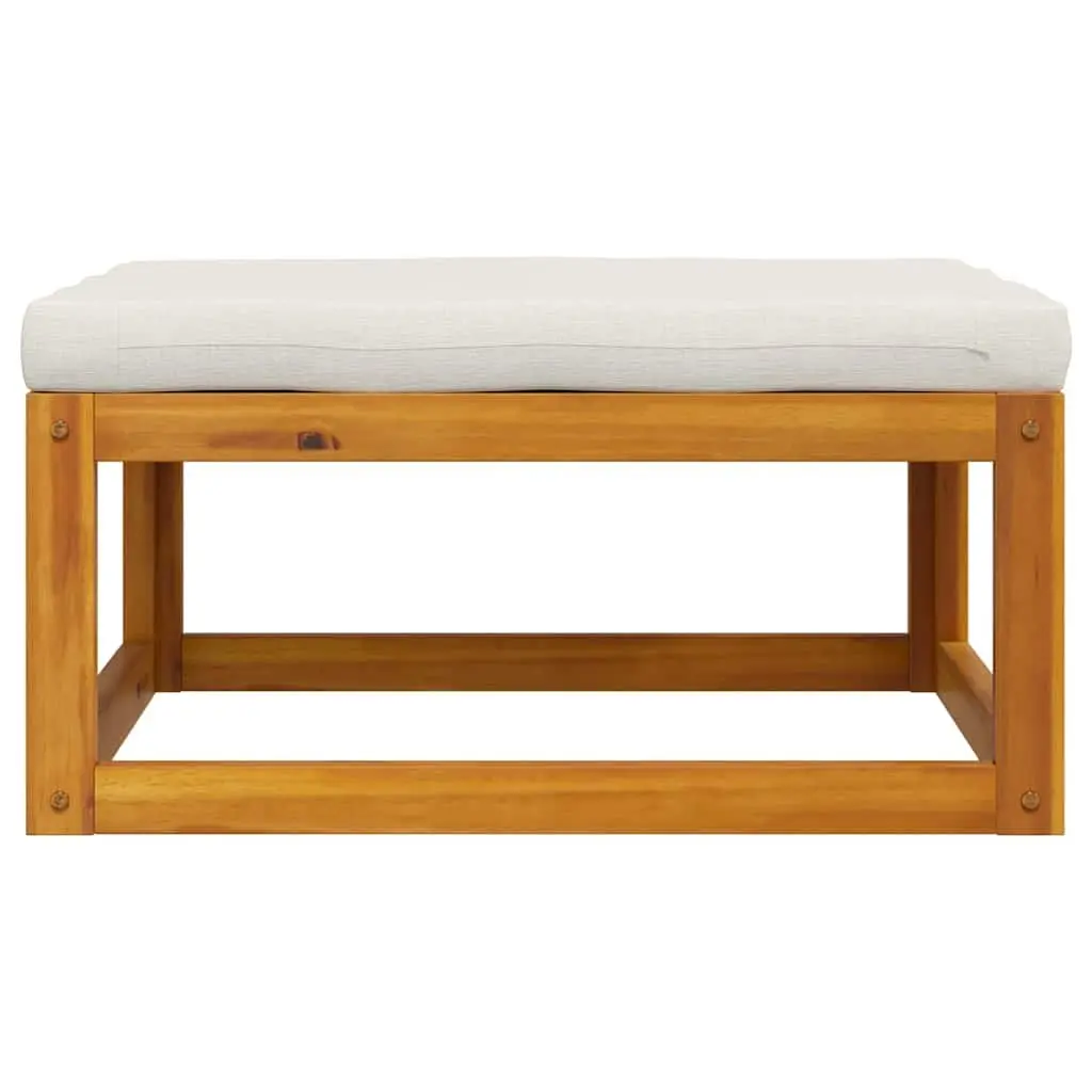 Outdoor Footrest Solid Acacia Wood with Cream White Cushion Brown
