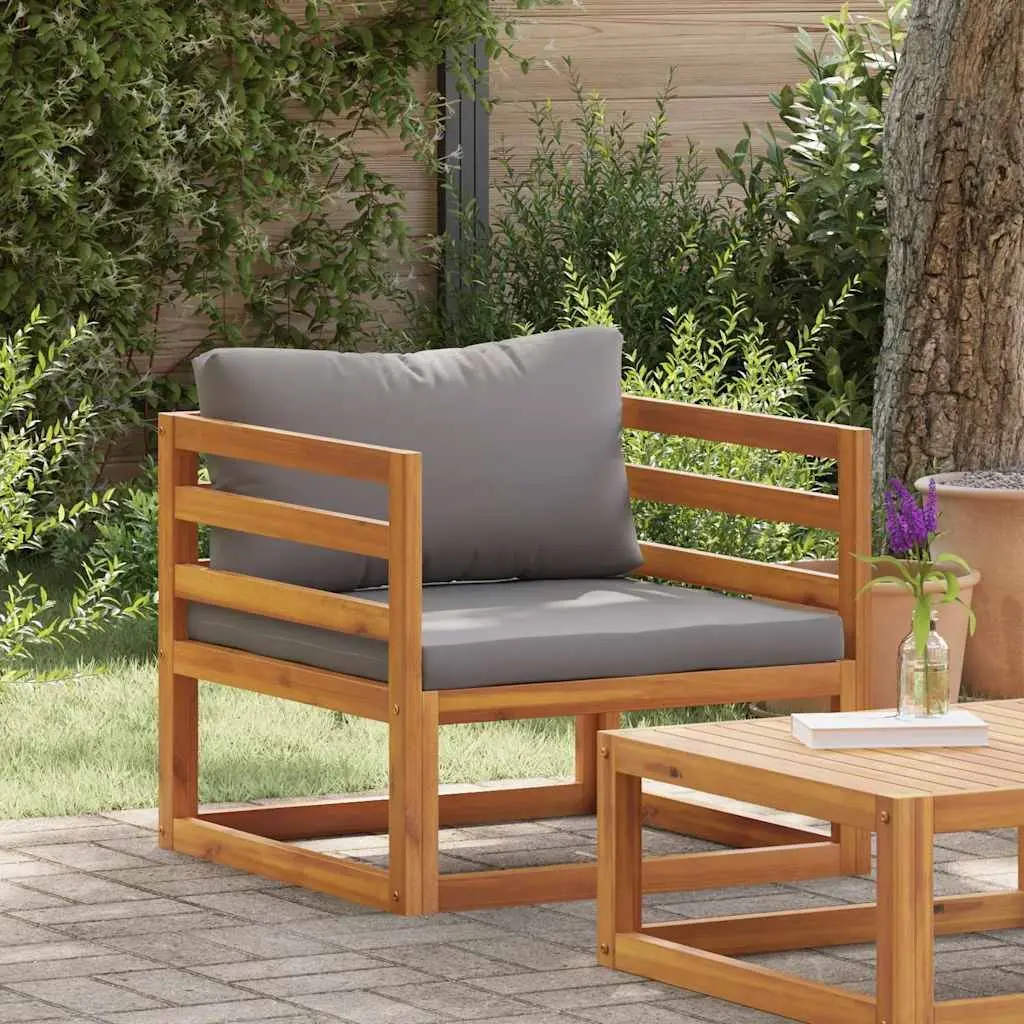 Outdoor Garden Chair Solid Acacia Wood Grey Cushions
