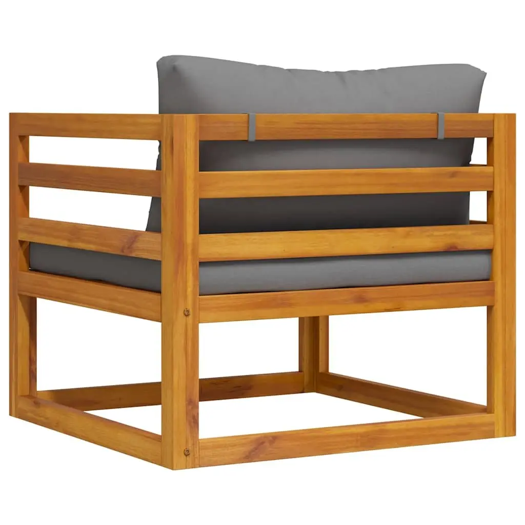Outdoor Garden Chair Solid Acacia Wood Grey Cushions