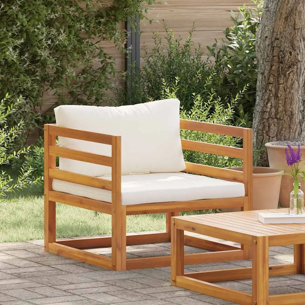 Garden Chair Solid Acacia Wood Frame Cream Cushion Outdoor Patio Seating