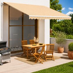 Versatile Yellow White Awning Fabric for Patio Use 4.5x3.5m