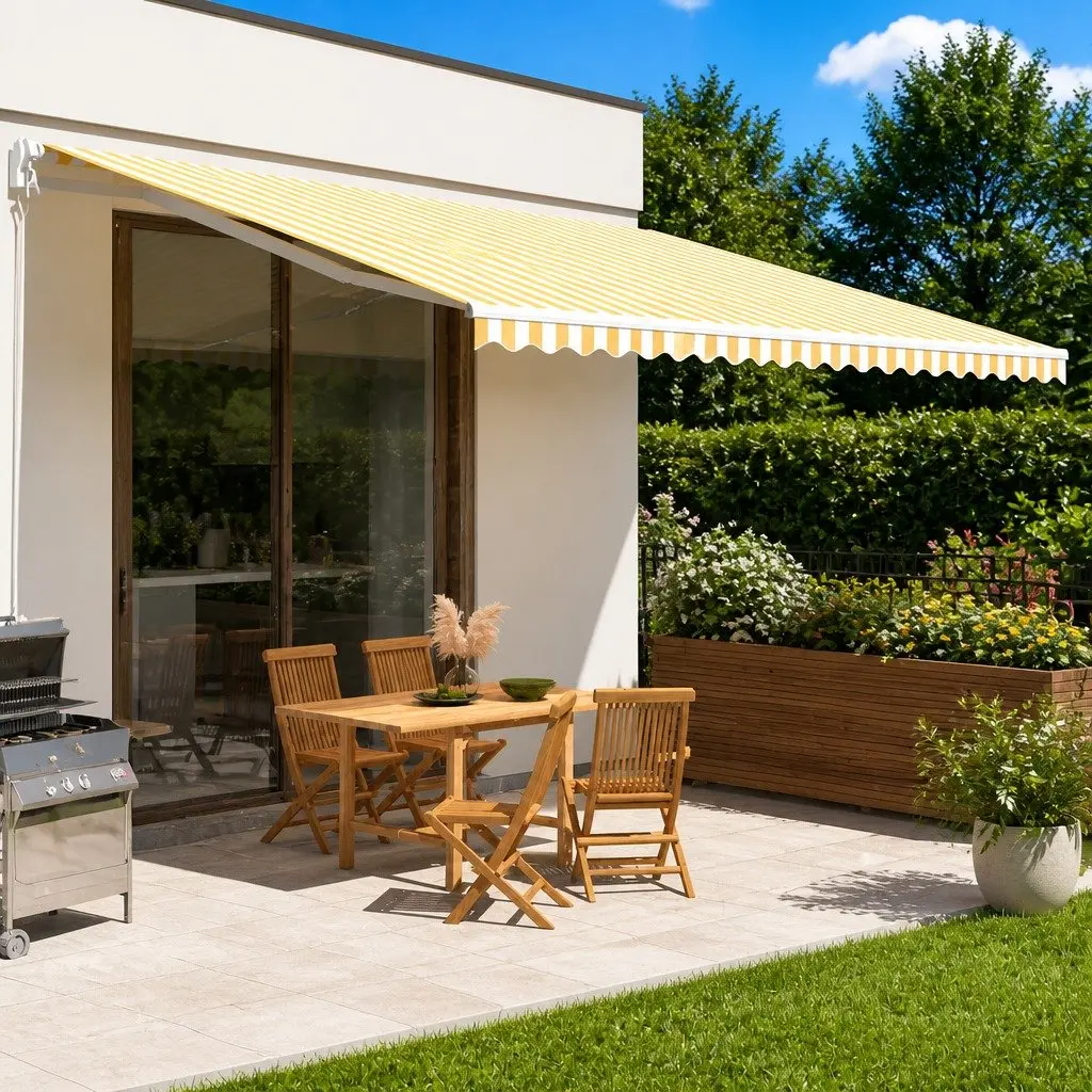 Replacement Fabric for Awning Yellow White Outdoor Garden Patio UV-Resistant Polyester 5m x 3.5m Lightweight Sunshade