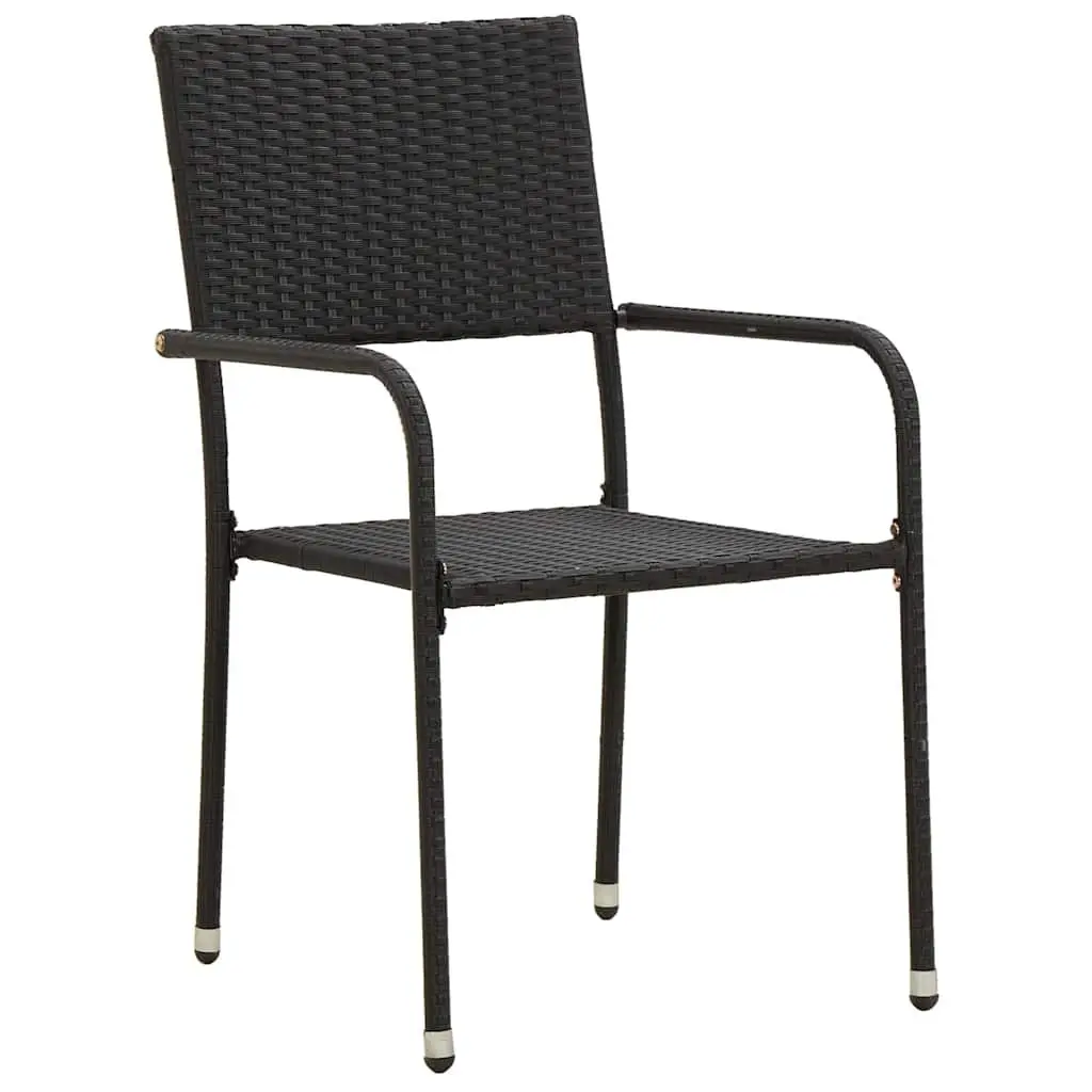 3 Piece Outdoor Dining Set Steel Frame PE Rattan Acacia Wood Table Black