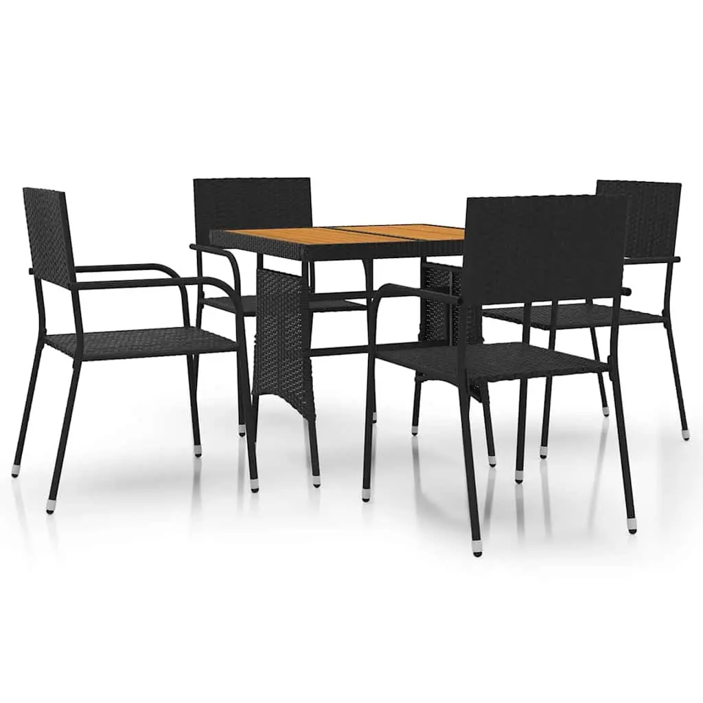 5 Piece Outdoor Dining Set PE Rattan Black Garden Patio Furniture Table Chairs