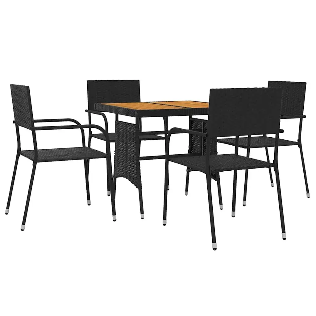 5 Piece Outdoor Dining Set PE Rattan Black Garden Patio Furniture Table Chairs