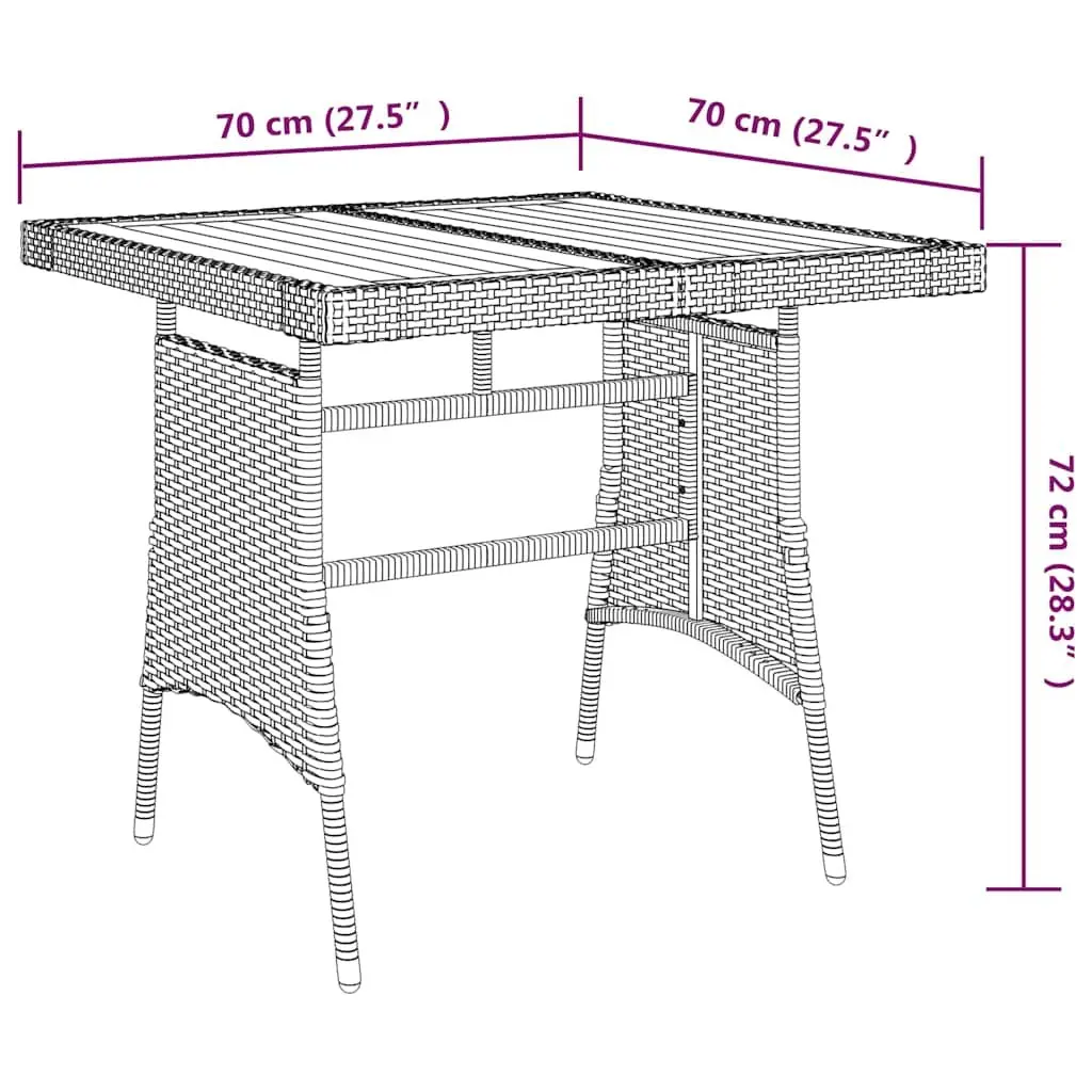 3 Piece Patio Dining Set Black Waterproof PE Rattan Solid Acacia Wood Table Ergonomic Chairs