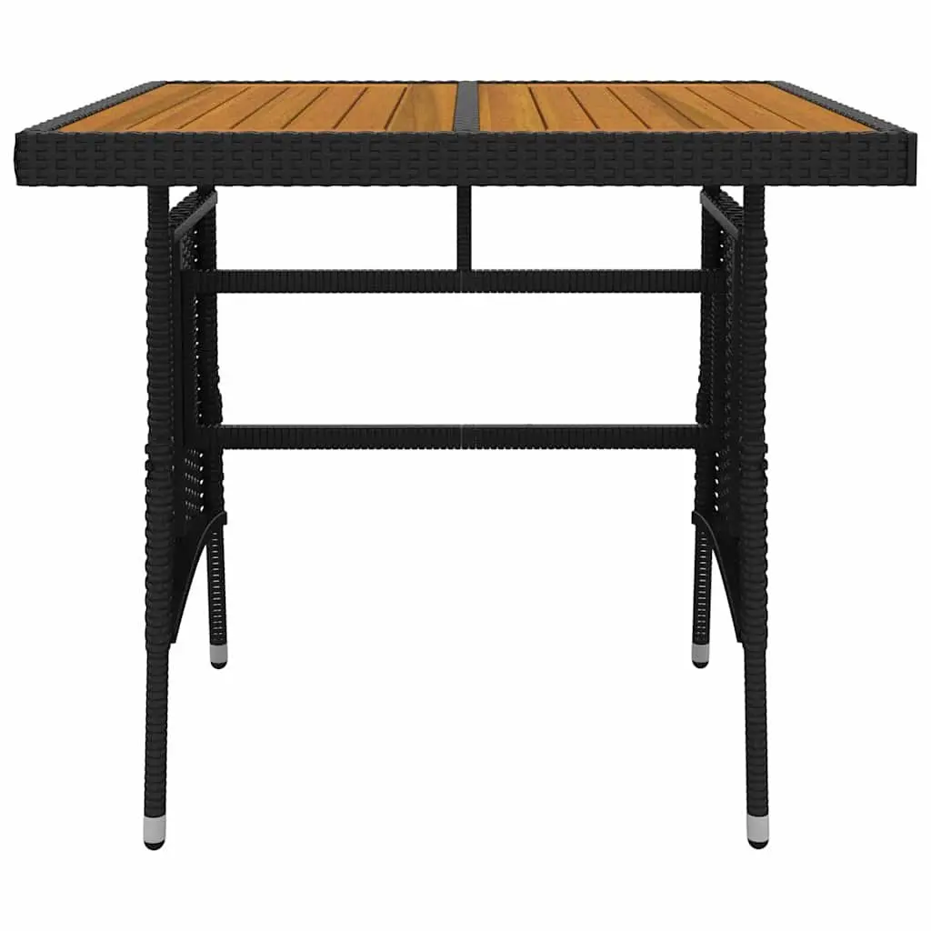 5 Piece Patio Dining Set Black Steel Frame PE Rattan and Acacia Wood Table with Cushions