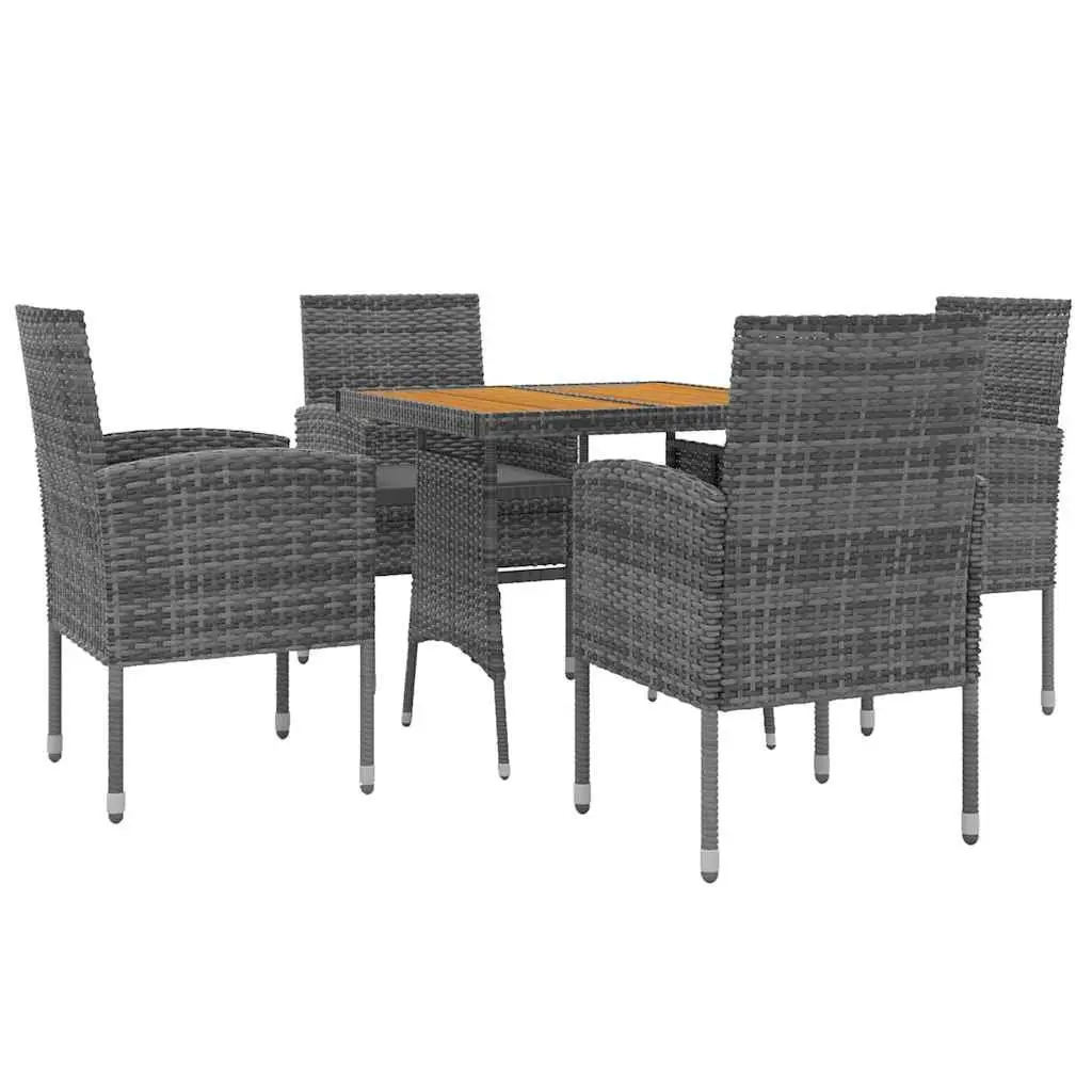 5 Piece Outdoor Dining Set Waterproof PE Rattan Steel Frame Grey Chairs Solid Acacia Wood Table