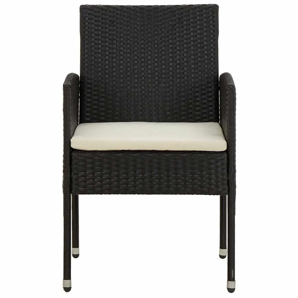 5 Piece Outdoor Dining Set PE Rattan Steel Frame Acacia Wood Table Chairs Black