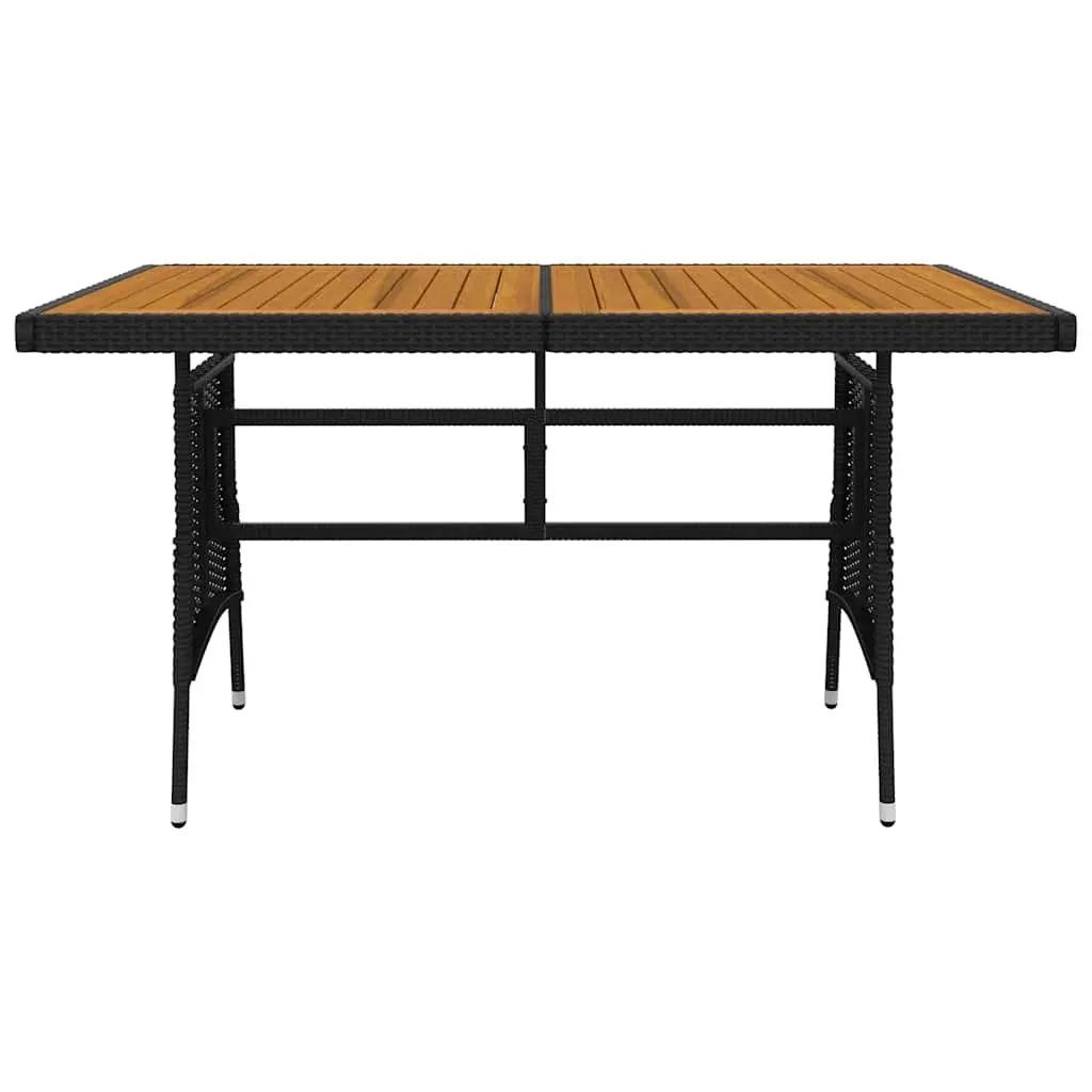 5 Piece Outdoor Dining Set PE Rattan Steel Frame Acacia Wood Table Chairs Black