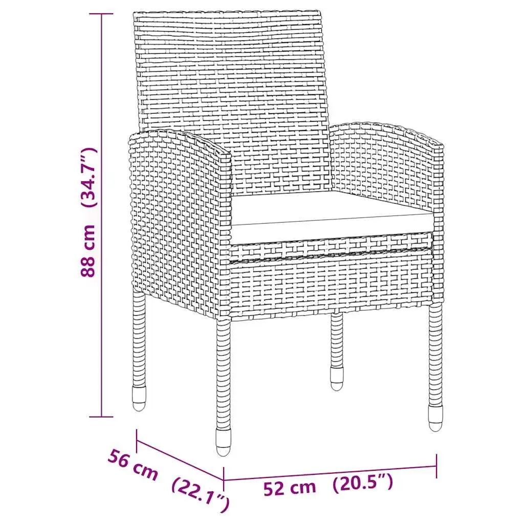 5 Piece Outdoor Dining Set PE Rattan Steel Frame Acacia Wood Table Chairs Black