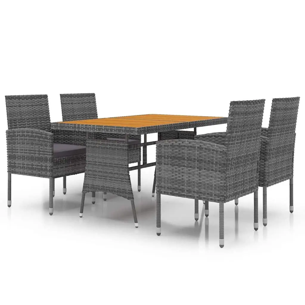 Outdoor Dining Set PE Rattan Steel Frame 5 Piece Table Chairs Grey