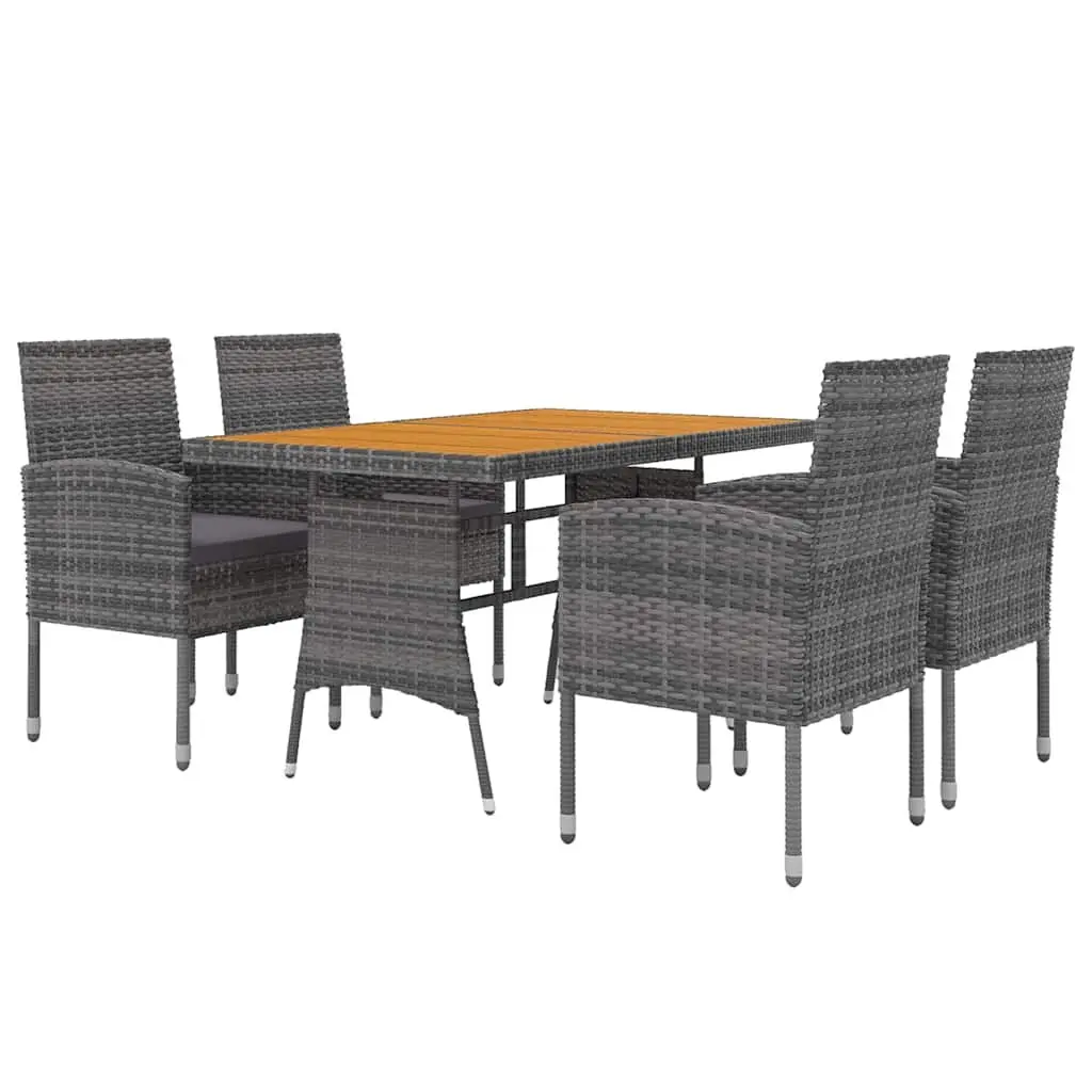 Outdoor Dining Set PE Rattan Steel Frame 5 Piece Table Chairs Grey
