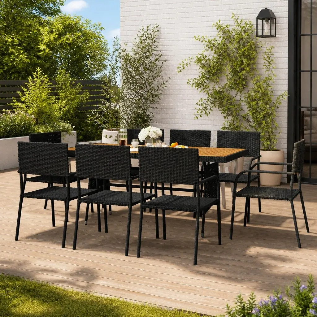 Outdoor Dining Set 9 Piece Patio Garden Furniture Black Table and Chairs