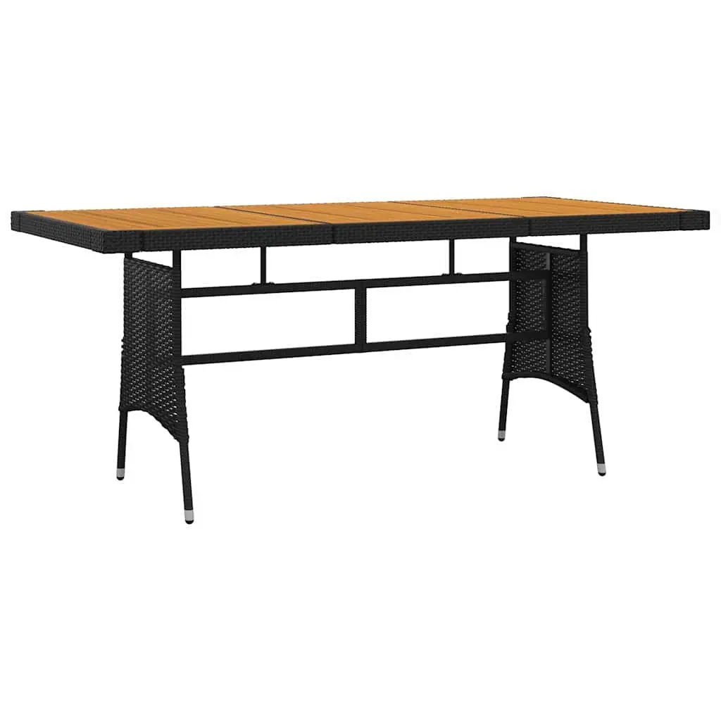 7 Piece Outdoor Dining Set PE Rattan Steel Frame Acacia Wood Table Black