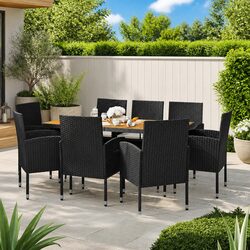 9 Piece Outdoor Dining Set Poly Rattan Black Garden Furniture Patio Table Chairs
