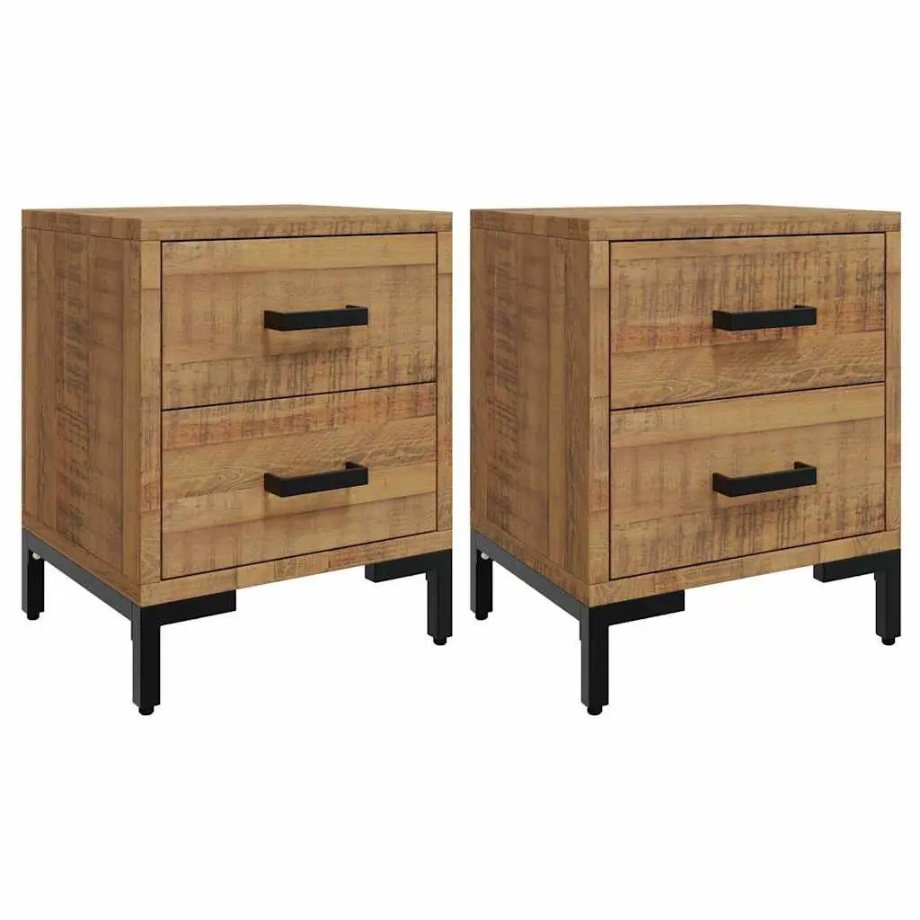 Bedside Cabinet Solid Pinewood 36W x 30D x 45H cm Brown 2 Drawers Rustic