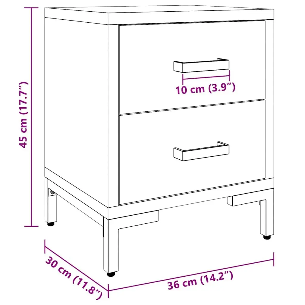 Bedside Cabinet Solid Pinewood 36W x 30D x 45H cm Brown 2 Drawers Rustic