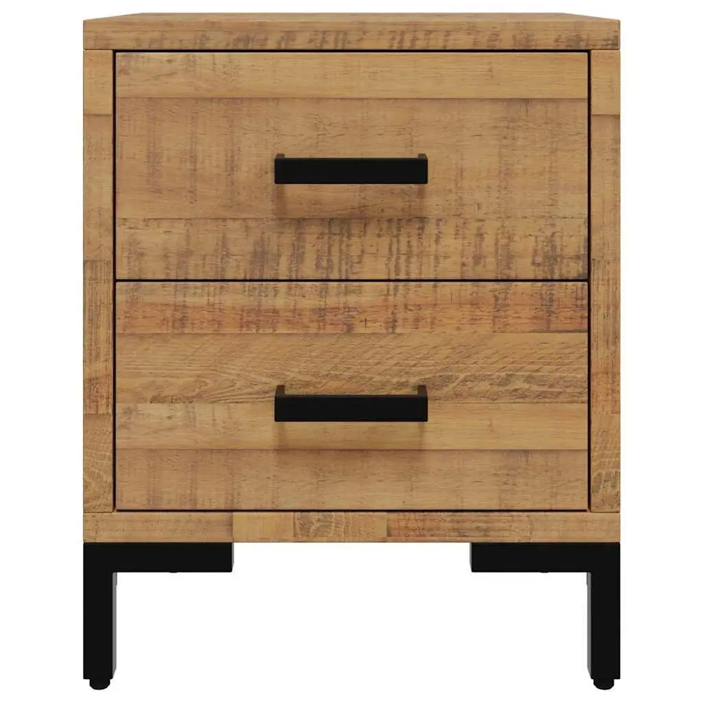 Bedside Cabinet Solid Pinewood 36W x 30D x 45H cm Brown 2 Drawers Rustic