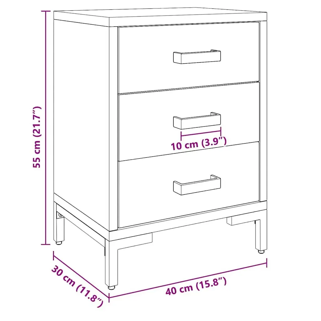Bedside Cabinet Solid Pinewood Black 40x30x55 cm 2 Piece Bedroom Storage Drawers