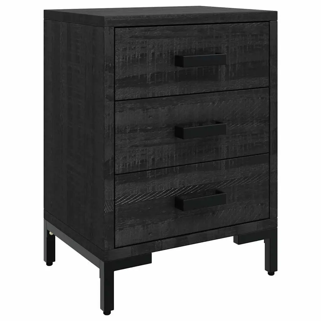 Bedside Cabinet Solid Pinewood Black 40x30x55 cm 2 Piece Bedroom Storage Drawers