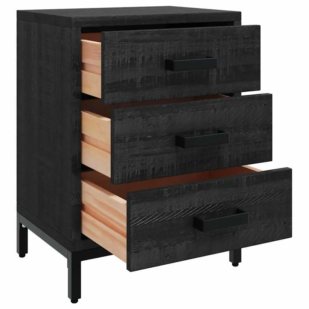 Bedside Cabinet Solid Pinewood Black 40x30x55 cm 2 Piece Bedroom Storage Drawers